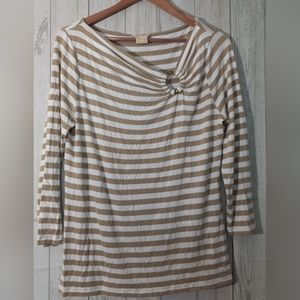 Striped Tan and White Top with Ring Detail